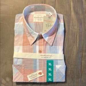 Weatherproof Men's Plaid Shirt - Blue and Orange Short sleeved